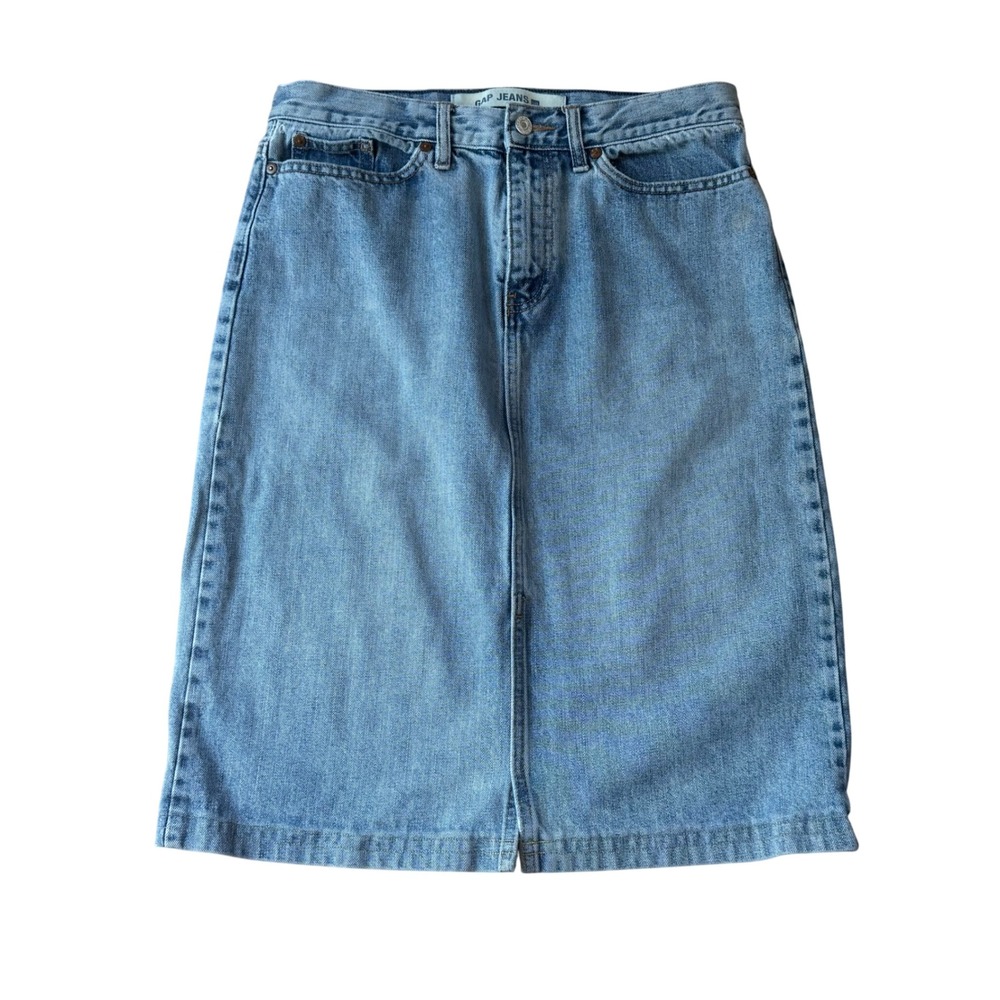 Vintage Y2K GAP Jeans Denim Skirt Drawstring Waist Size 8 Knee Length 24" Cotton